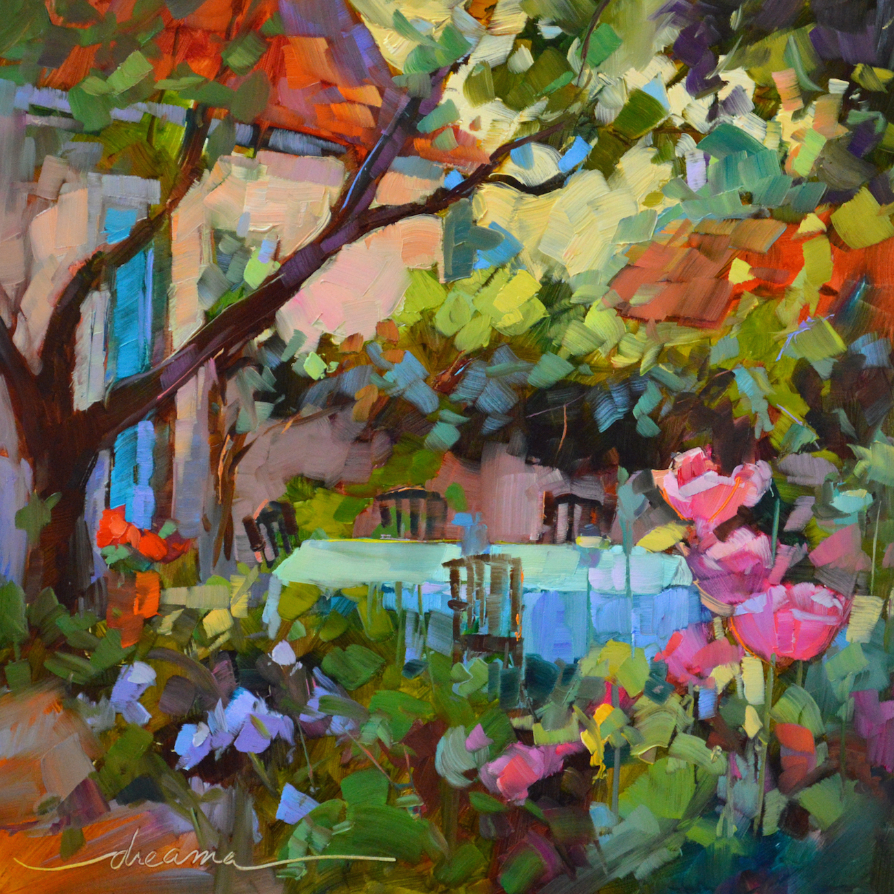 "Dream Time in the Garden" 12 x 12in oil on museum quality panel SOLD