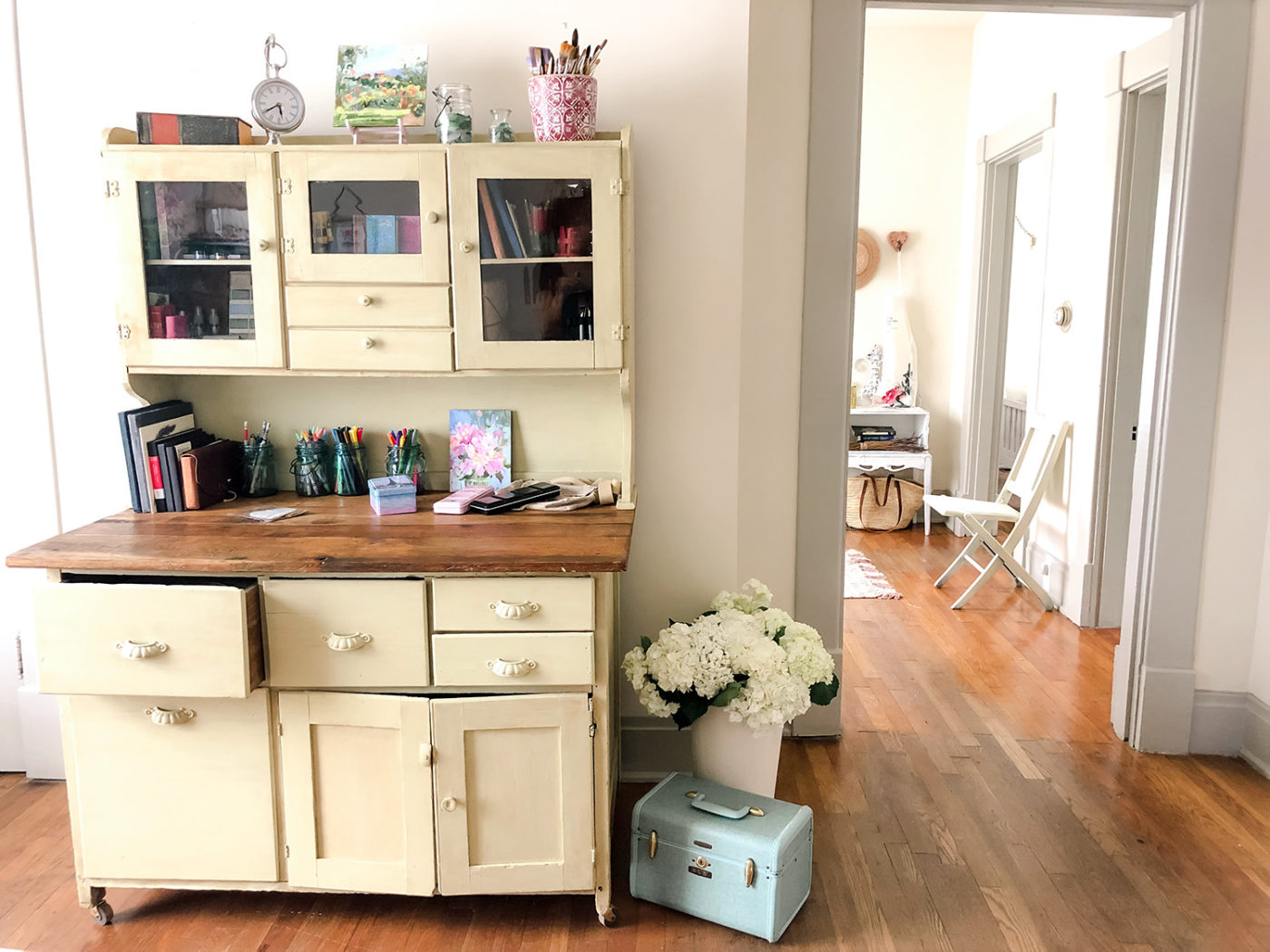 Watercolor Room-Vintage Kitchen Cabinet - Dreama Tolle Perry - https://dreamatolleperry.com